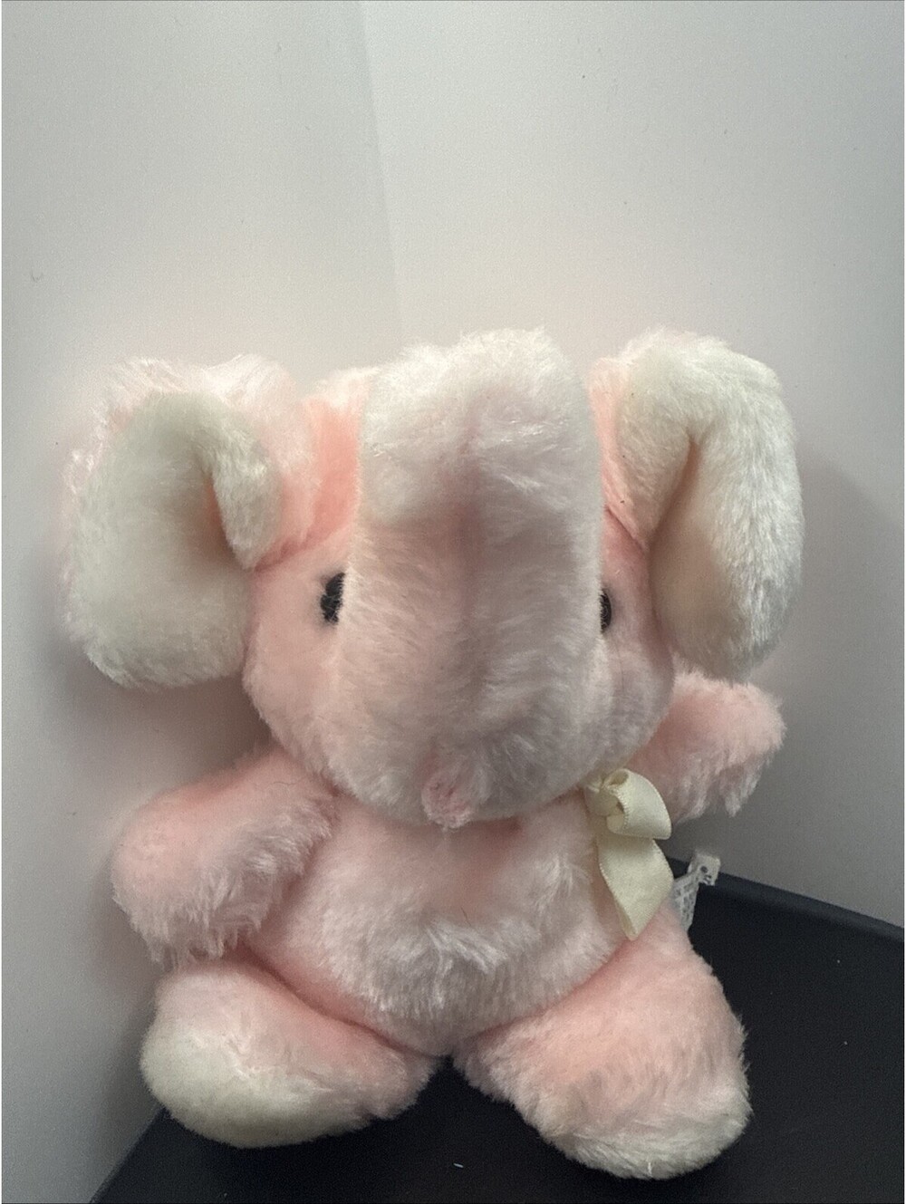 Eden Pink Elephant Plush White Stuffed Toy Squeaky Rattle Vintage 6 Inch 1988